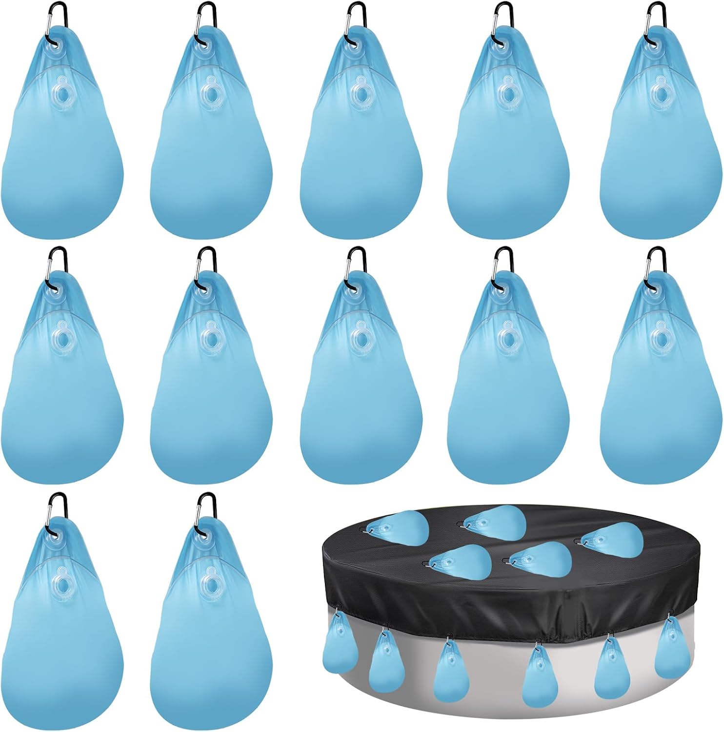 12 Stück Robuste Wassersäcke Für Poolabdeckungen, Pvc-poolwassersäcke, Poolabdeckungsgewichte Mit Haken, Auslaufsicher, Winterabdeckungsgewichte