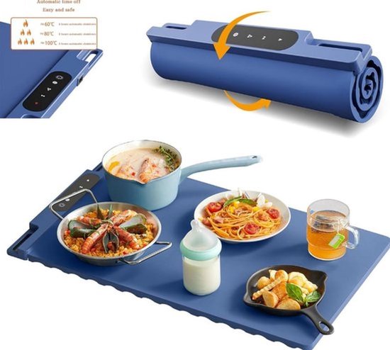 Speisenwärmer Warmhalteplatte Silikon-speisenwärmmatte Elektrische Heizmatte Intelligente Speisenwärmmatte Flexible Silikonplatte Blau 65 X 38 Cm