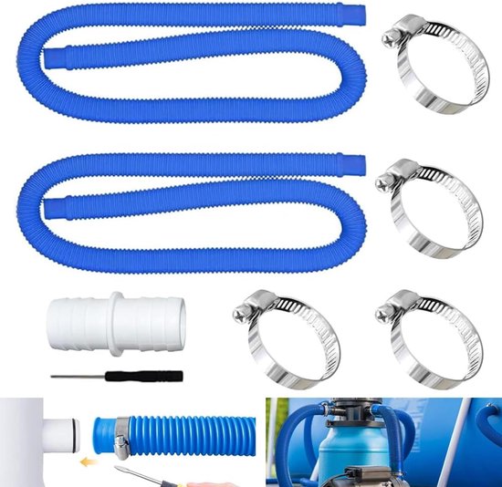 Schwimmbadschlauch - 32 Mm, 2 Stück, Mit 4 Metallklemmen, Geeignet Für Verschiedene Pumpen (blau)