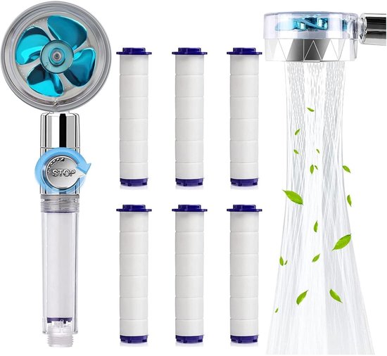 Handbrause Wassersparender Antikalk-duschkopf Hochdruck-propeller-duschkopf Dreistufiges Filtersystem Mit 6 Austauschbaren Pp-baumwollfiltern Blau
