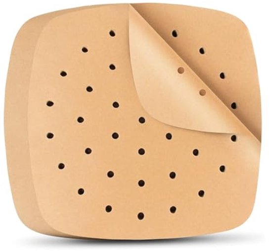 100 Stück Perforiertes Backpapier Für Heißluftfritteusen – 21,5 X 21,5 Cm – Braun – Antihaft- Und Ölbeständig
