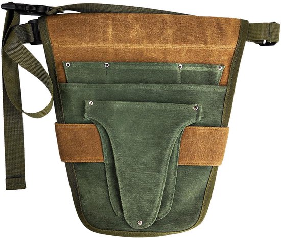 Werkzeuggürtel Werkzeugtasche Kleiner Werkzeuggürtel Werkzeughalter Mit Verstellbarem Gurt 5 Fächer Canvas 30 X 28,5 Cm Grün Und Braun