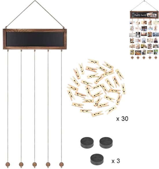 Bilderrahmen Fotowand Hängende Präsentationswand Fotoclips Heimdekoration Inklusive 30 Clips Und 3 Magneten Geeignet Für Büro Wohnraum Braun 40 X