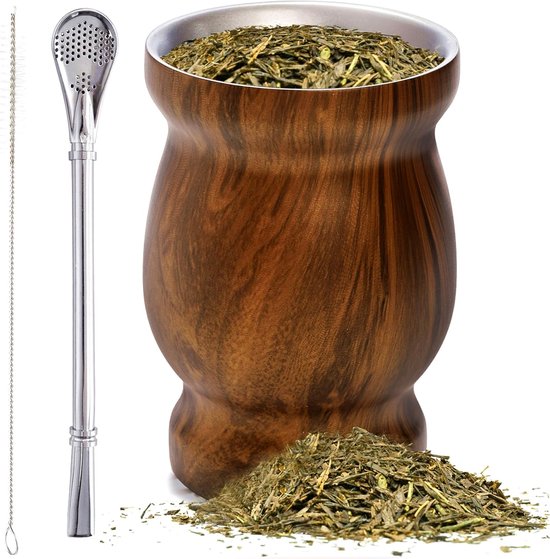 Yerba-mate-becher Und Bombilla-set 230 Ml 8 Oz Kalebasse-set Doppelwandiger Klassischer Becher Aus Edelstahl 304 Mit Strohhalm Und Leicht Zu