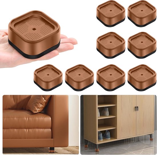 8-teiliges Set Brauner Höhenverstellbarer Möbelfüße Quadratisch Und Stapelbar Höhenverstellbar Auf 2 5 Cm 5 Cm 7 6 Cm Geeignet Für Bett Sofa Und