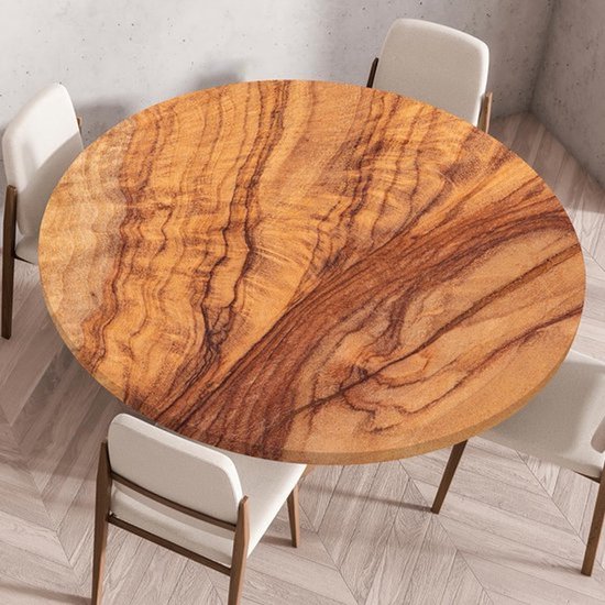 Runde Tischdecke Mit Gummizug – Holzmaserung – Waschbar Für Drinnen Und Draußen – Ø 130 Cm – Braun