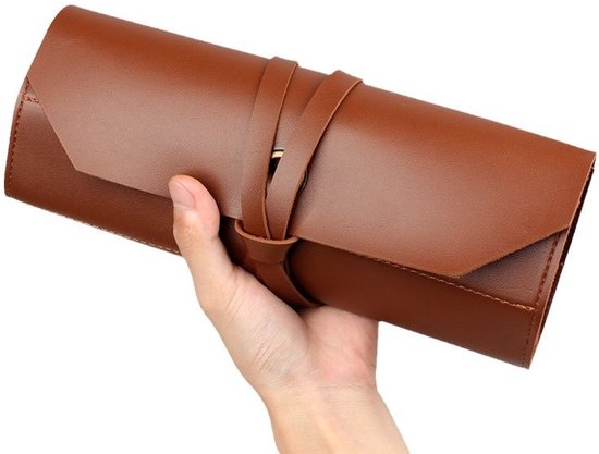 Werkzeugtasche Aus Braunem Leder Mit 10 Fächern, Geeignet Für Holzarbeiten, Holzschnitzereien, Heimwerkerprojekte Und Zur Aufbewahrung Von Handwerkzeugen.