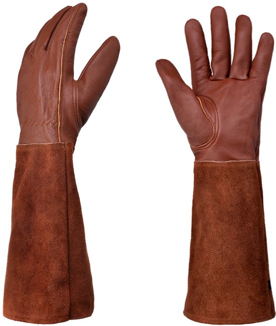 1 Paar Gartenhandschuhe – Arbeitshandschuhe – Rosenhandschuhe – Durchstichfest – Unisex – Größe S – 40 Cm – Polyester – Kaffeebraun