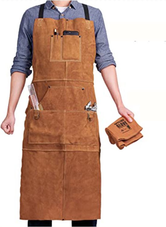 Schürze – Grillschürze – Herren-grillschürze Aus Leder – Unisex – Geschenk – Schürze Für Damen Und Herren – Verstellbarer Verschluss – Leder – 99 X 61 Cm – Braun
