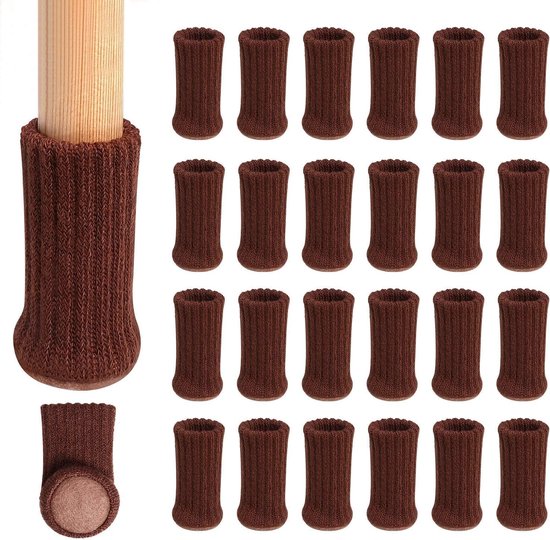 Möbelfüße-set – 24-teilig – Rutschfeste Stuhlbeine – Fußsocken – Möbelkappen-set – Gestrickte Möbelgleiter – 7 X 4 Cm – Braun