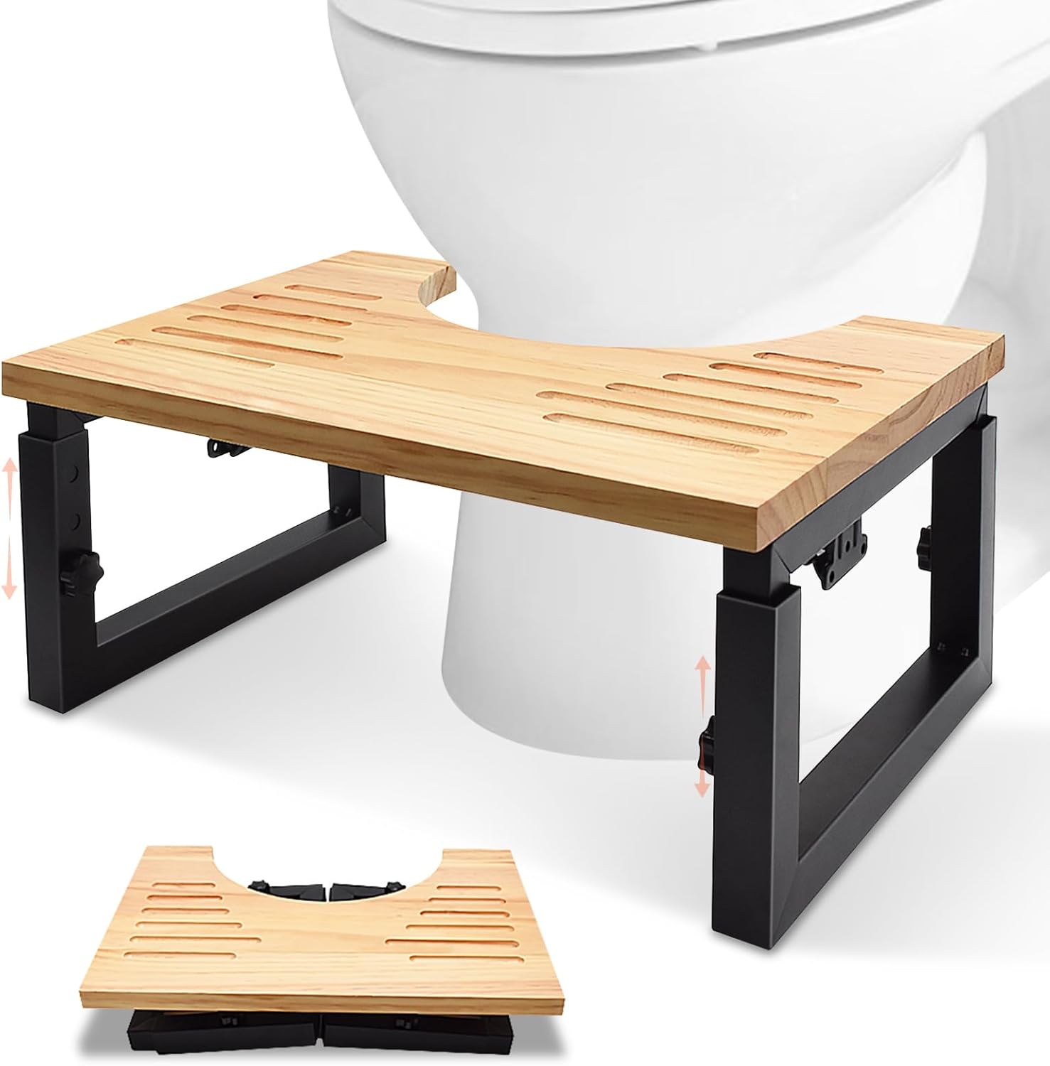 Klappbarer Toilettenhocker Aus Holz, Höhenverstellbarer Toilettentritt Mit Rutschfesten Pads, Fußstütze Für Erwachsene Und Kinder Im Badezimmer