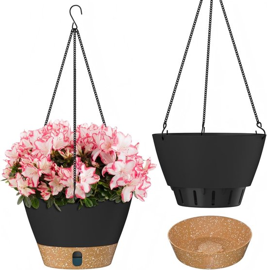 20 Cm Hängepflanzgefäß 8 Zoll Gartenornamente Blumentöpfe Mit Sichtbarem Wasserstand Abflusslöchern Und Herausnehmbarem Untersetzer Für Zimmer Grau
