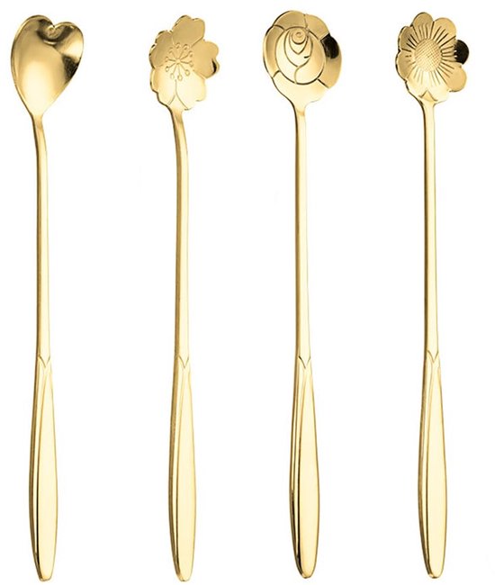 Edelstahllöffel Mit Blumenmuster – 4er-set – Hochwertiges Material – 17,7–18,1 Cm