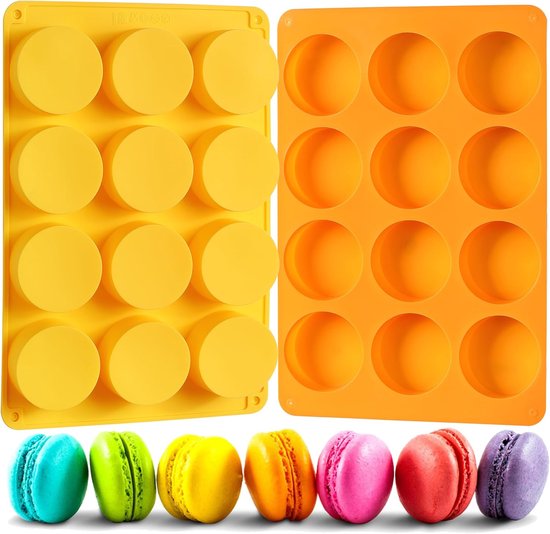 2 Silikonformen Für Schokoladenkekse, Runde Silikonform Mit 12 Fächern, Backform Für Schokolade, Kekse, Bonbons, Mini-kuchen Und Gelee (orange + Gelb)
