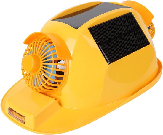 Schutzhelm Mit Belüftung – Helm Mit Solarpanel – Bau- Und Bergbau – Doppellüfterkühlung – Verstellbar – Gelb