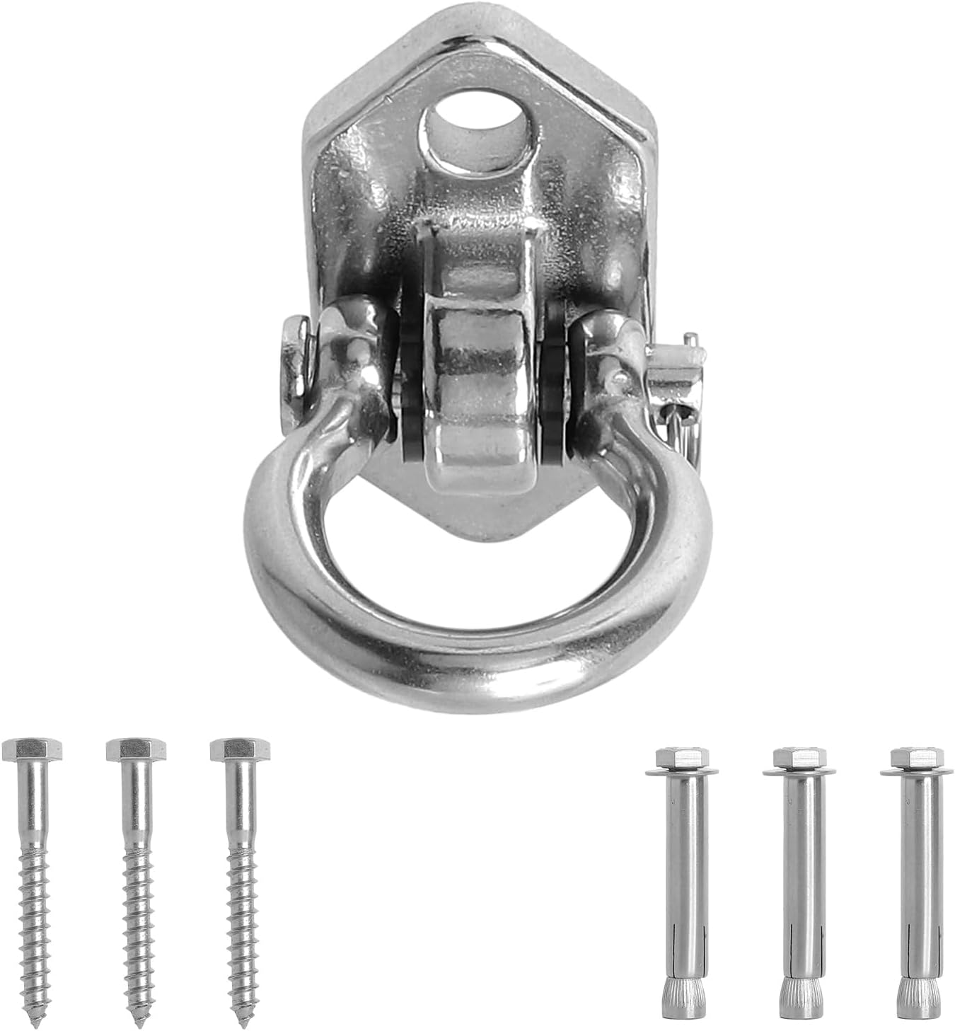 Robuster Deckenhaken Aus Edelstahl (450 Kg Tragkraft), 180° Drehbar, Mit Kugellager Und Montagesatz Für Beton Und Balken. Geeignet Für Hängematten Und Stühle.
