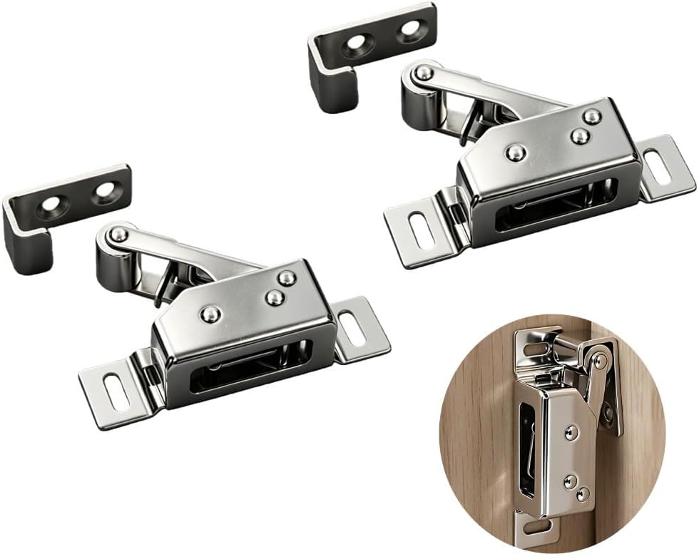 Set Mit 2 Automatischen, Federbelasteten Schranktürriegeln Zum Öffnen Von Robusten Türen – Ideal Für Schränke Und Regale (edelstahl 304)