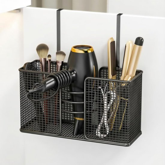 2er-set Wandhalterungen Für Föhn Und Lockenstab – Mit Und Ohne Ablagefach, Mattgraues Metall, Badezimmer-organizer