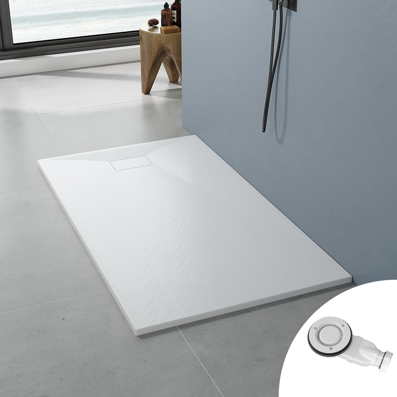 Aquabatos Duschwanne 160 X 90 Cm Flachdusche Smc Inkl. Ablaufgarnitur – Rutschfest, Schneidbar, Barrierefrei Geeignet Für Bodengleiche Dusche, Pflegeleicht, Modernes Duschdesign