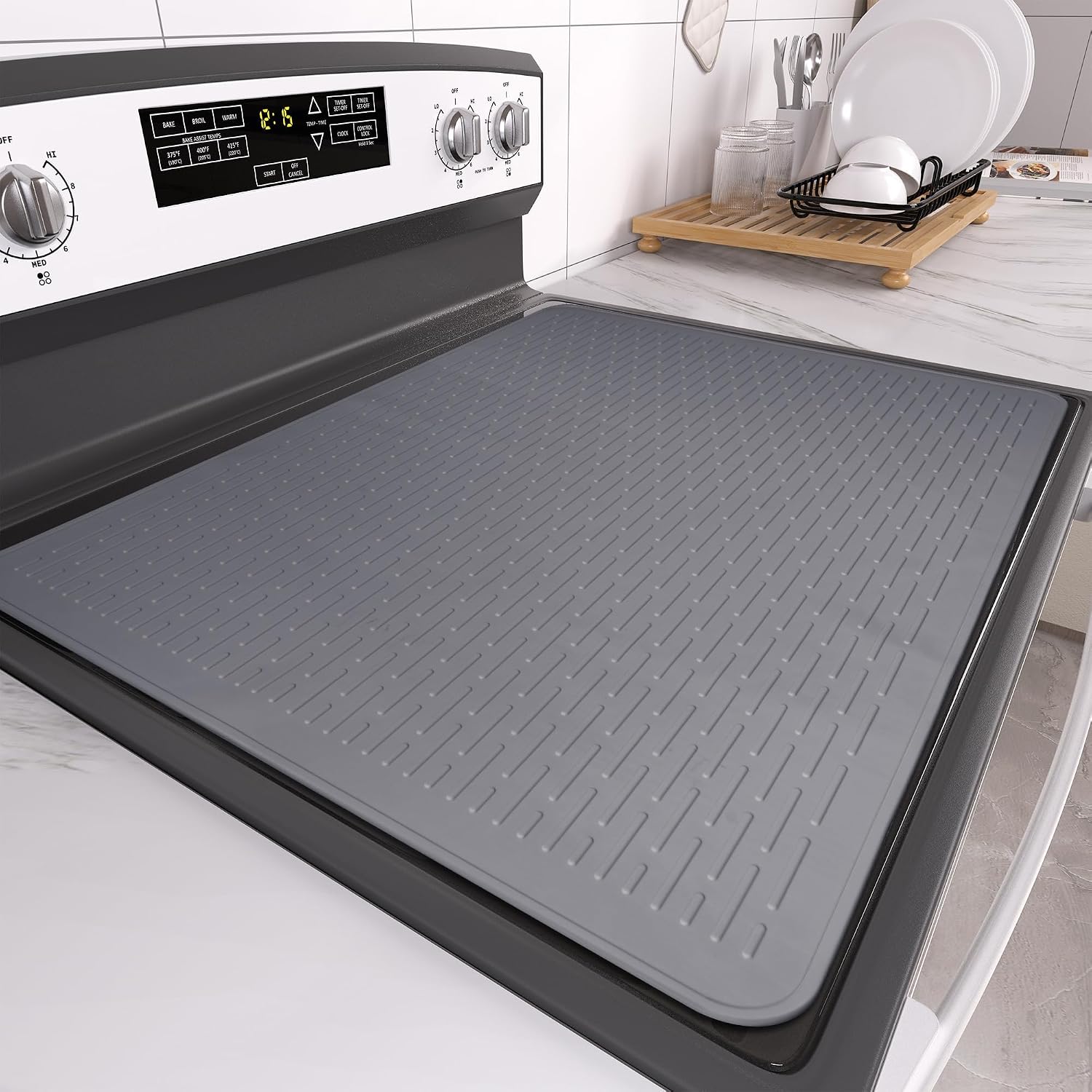 Induktionskochfeldschutz 71 X 50 Cm, Xxl-silikon-abtropfmatte Für Induktionskochfelder, Kratzfest Und Leicht Zu Reinigen – Grau