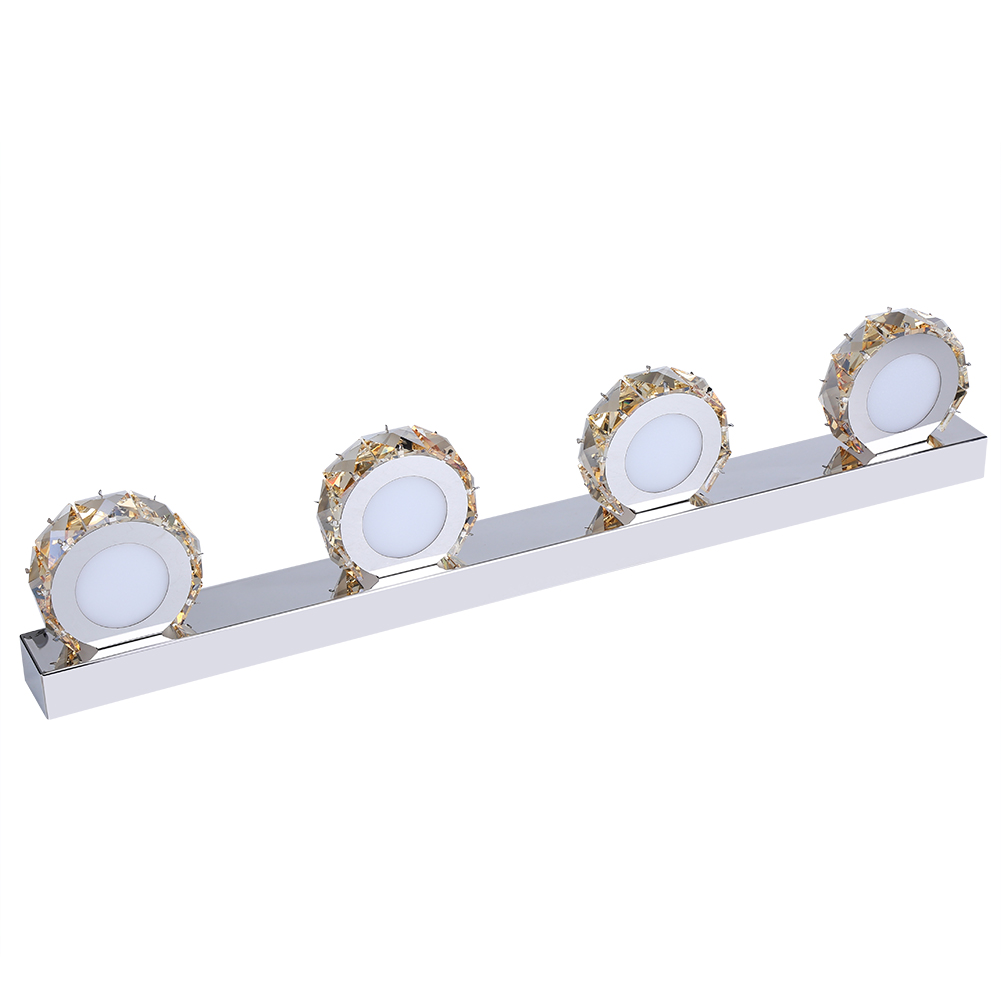 Moderne, Warmweiße 4-led-wandleuchte Mit Kristallspiegelfront Für Wc Und Badezimmer