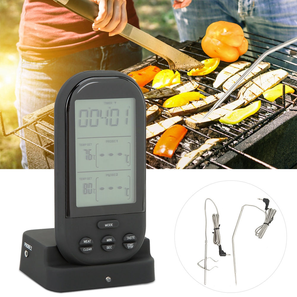 Digitales Grillthermometer Mit Doppelsonde Für Küche Und Speisen (schwarz)