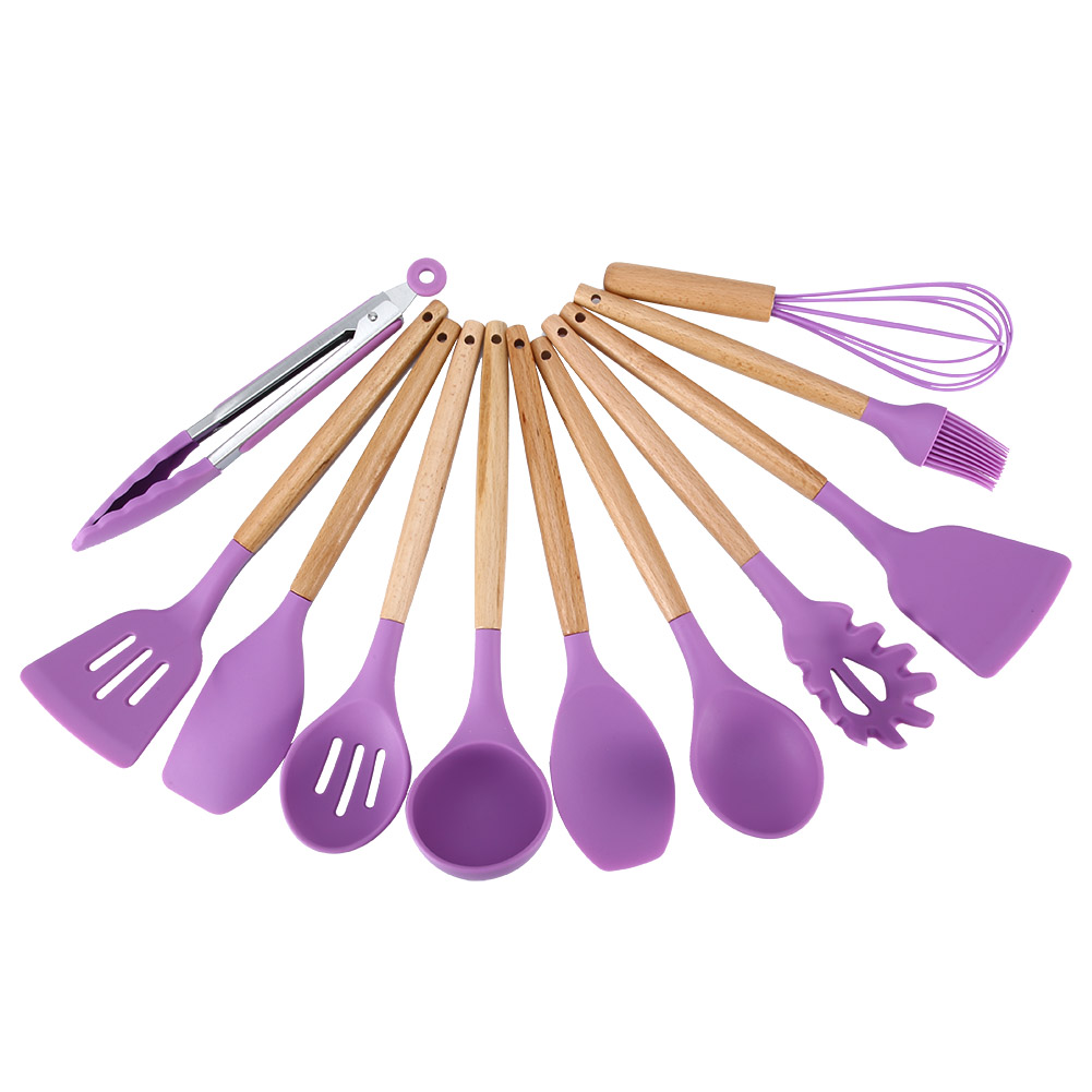 12-teiliges Küchenhelfer-set Aus Silikon, Antihaftbeschichtet, Kochspatel, Löffel, Küchenutensilien, Lila