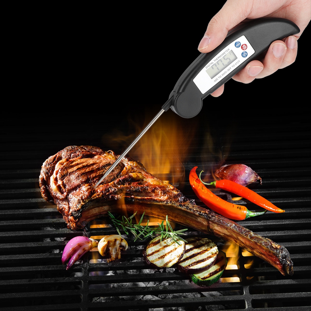 Faltbares, Wasserdichtes Lcd-digitalthermometer Für Grill, Küche Und Speisen, Schwarz