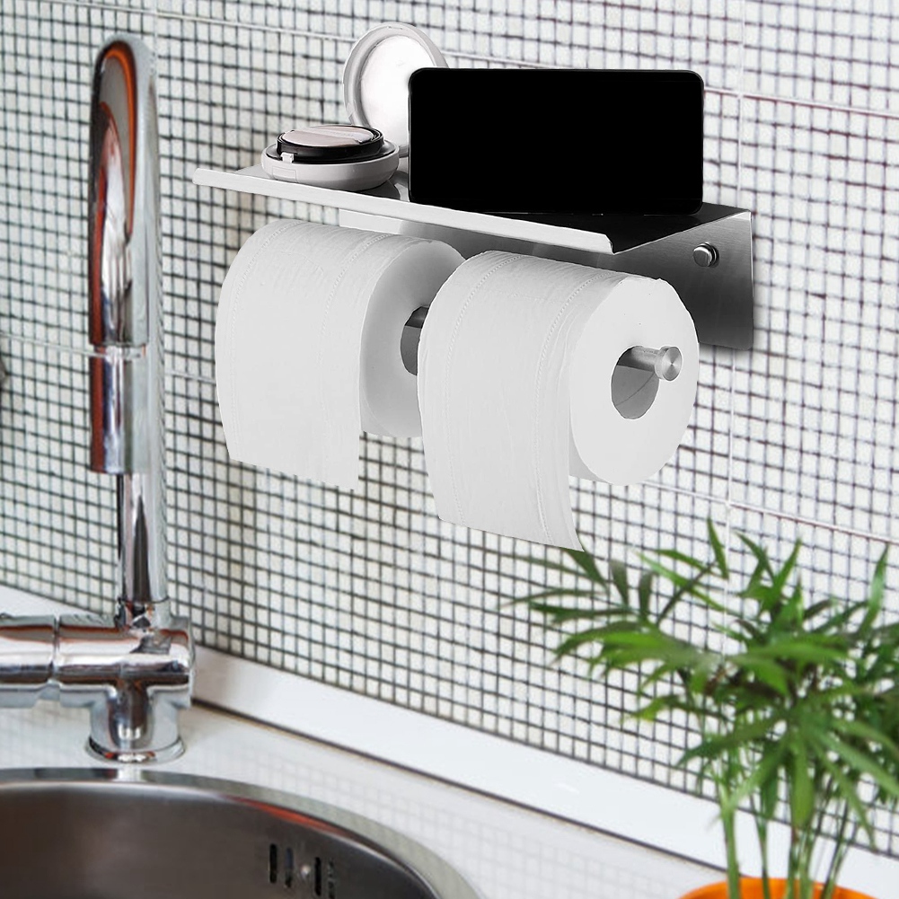 Doppelter Toilettenpapierrollenhalter Aus Edelstahl Mit Ablagefach Für Mobiltelefone