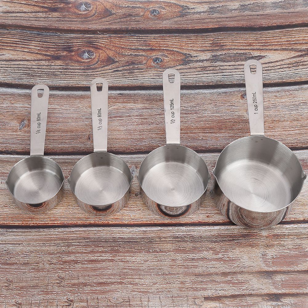 4-teiliges Set Messbecher Und -löffel Aus Edelstahl, Geschirr, Küchen- Und Backutensilien