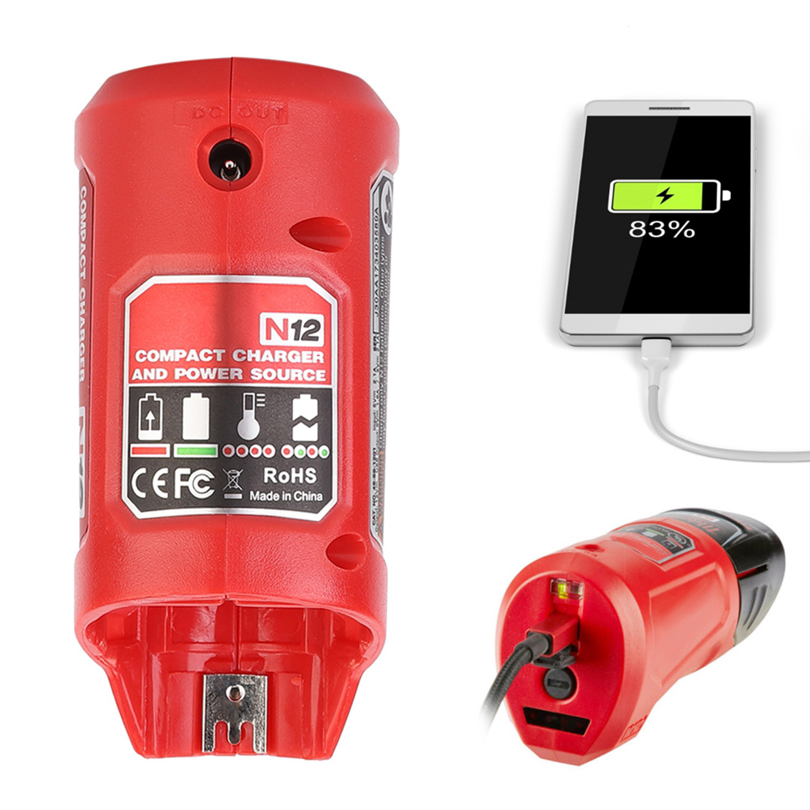 Tragbares Usb-akkuladegerät Und Stromquelle Passend Für Milwaukee 48-59-1201 M12