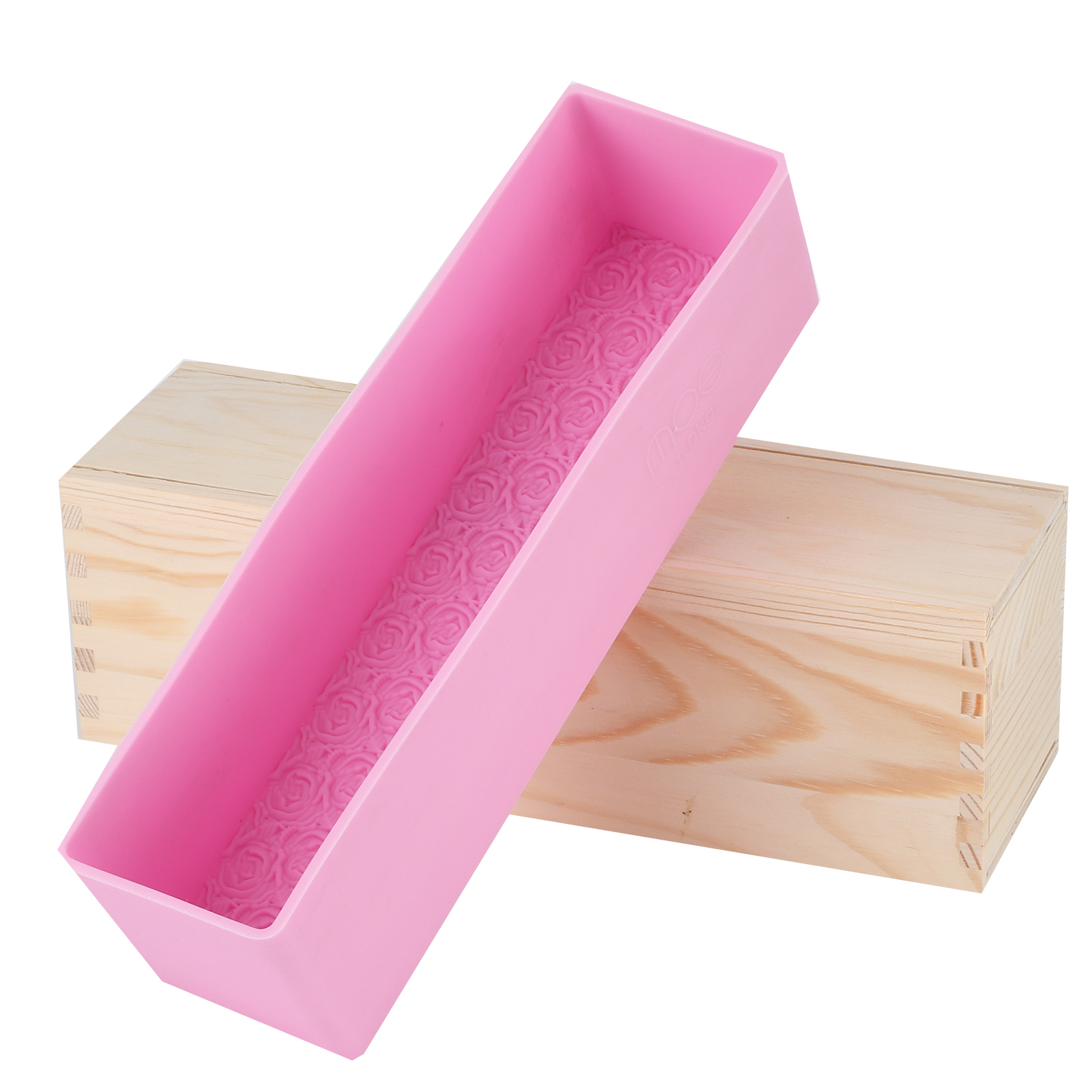 Diy Rosenmuster Handgemachte Brotseifenform Silikon-einlage Form Kuchenherstellung Holzbox (rosa Silikonbox Holzbox)
