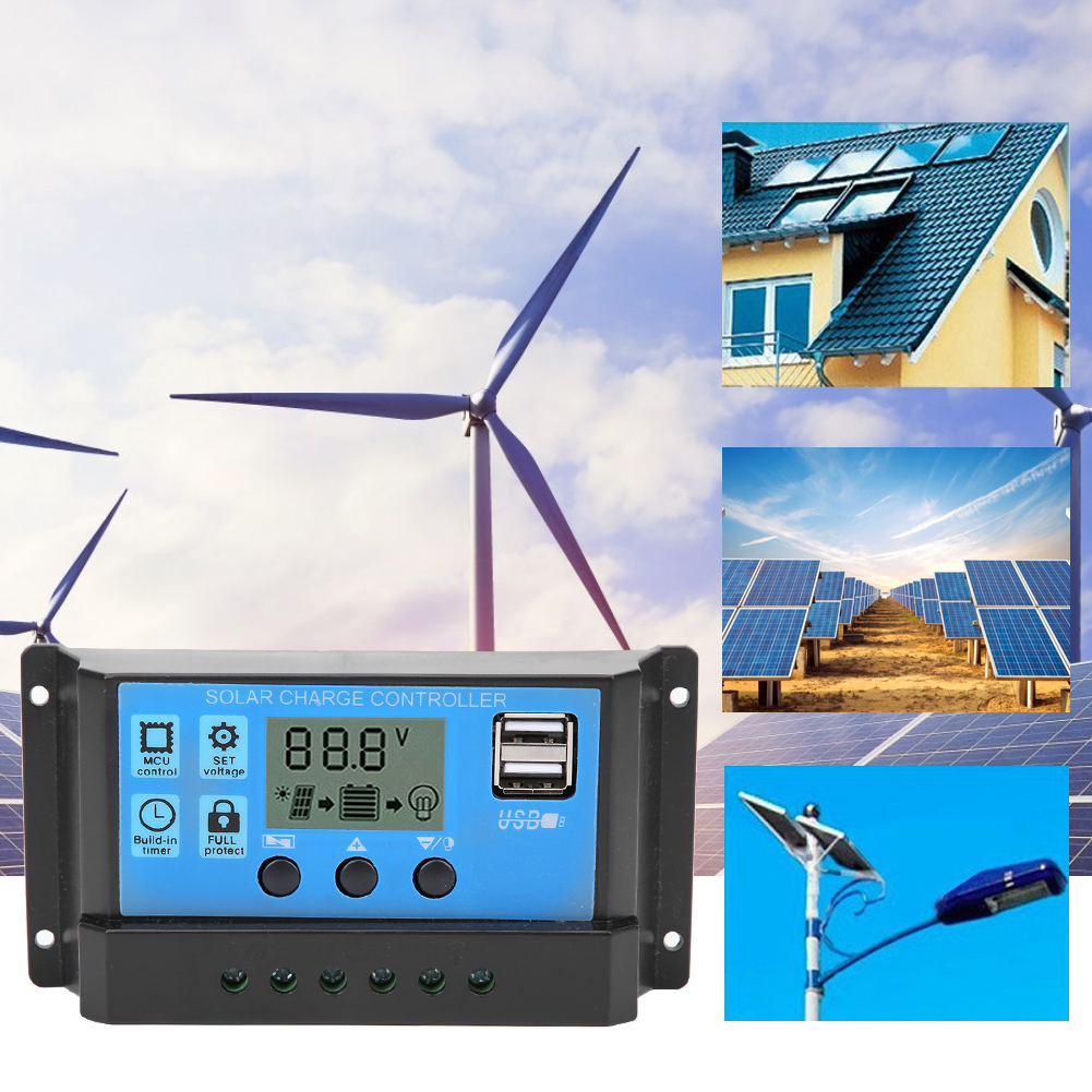Blue Solar Automatischer Pwm-lcd-dual-usb-5v-ausgangsregler Für Pv-systemanschluss 10a