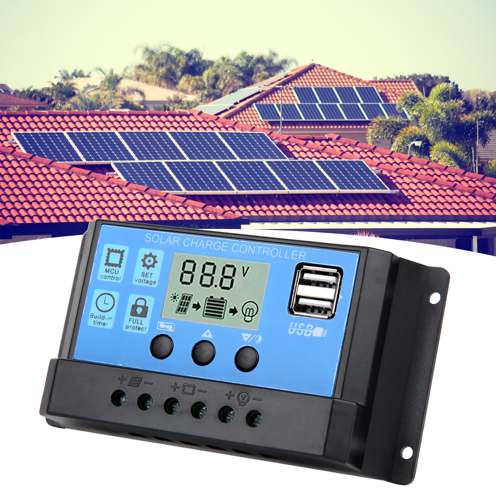 40a Blauer Regler Automatischer Pwm Lcd-laderegler Pv-systemanschluss Mit Zwei Usb-ausgängen