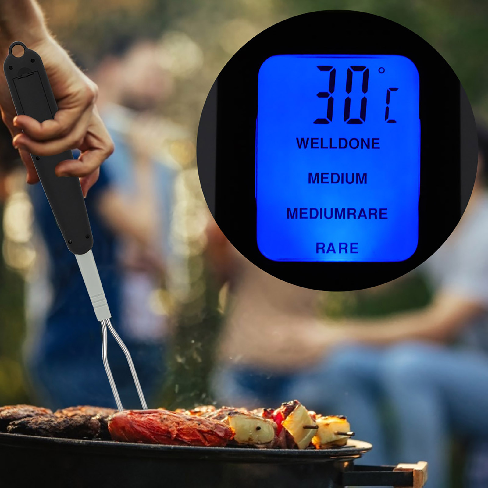 Digitales Fleisch- Und Grillthermometer Mit Kochgabel, Sofortanzeige, Zwei Sonden Und Led-display