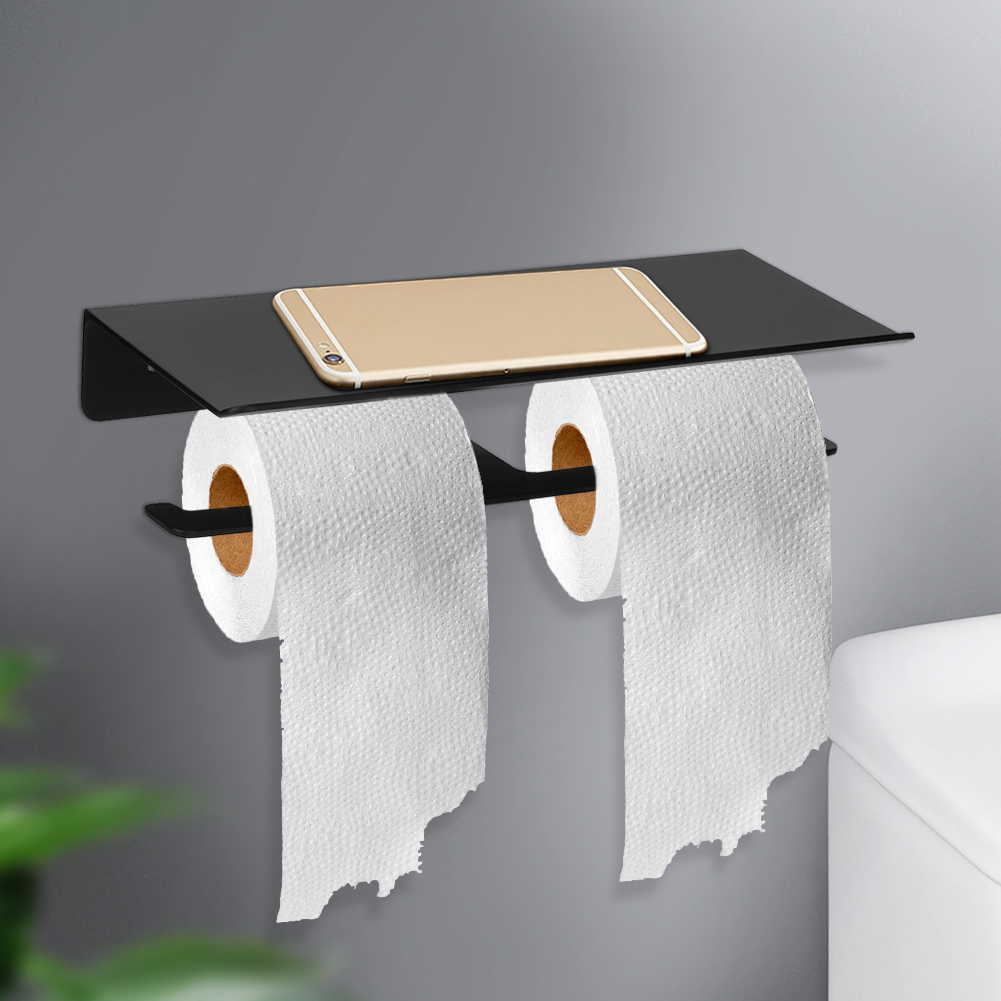 Wandmontierter Doppelrollenhalter Aus Aluminium Für Badezimmer, Organizer Für Toilettenpapier Und Taschentücher