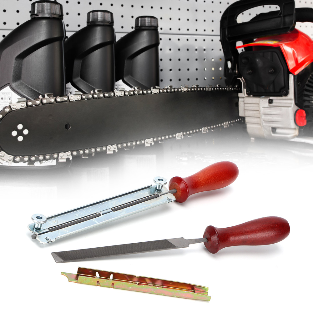 Kettensägen-schärfset Mit Feilen, Führungsschiene, Tiefenmesser, Sägefeilen Und Handwerkzeug