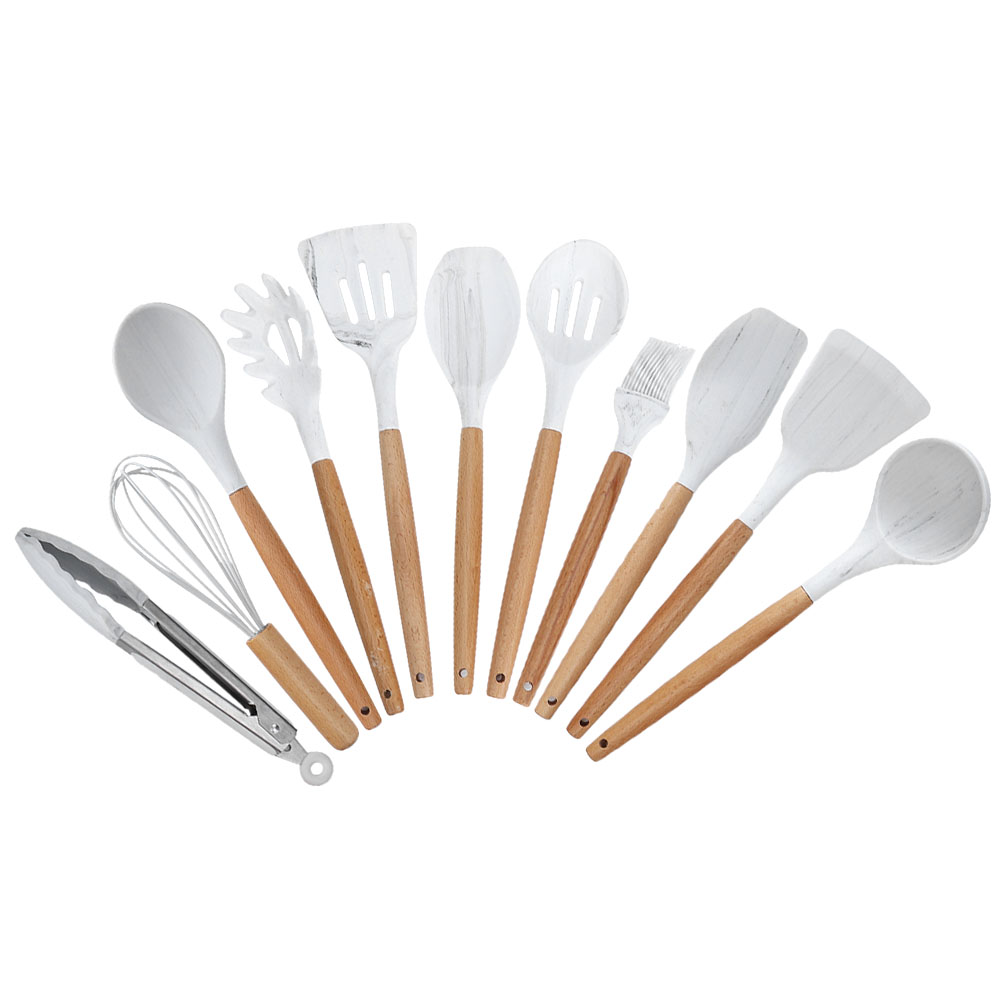 12-teiliges Küchenutensil-set Aus Silikon Mit Antihaftbeschichtung Und Holzgriffen, Inklusive Aufbewahrungsbox