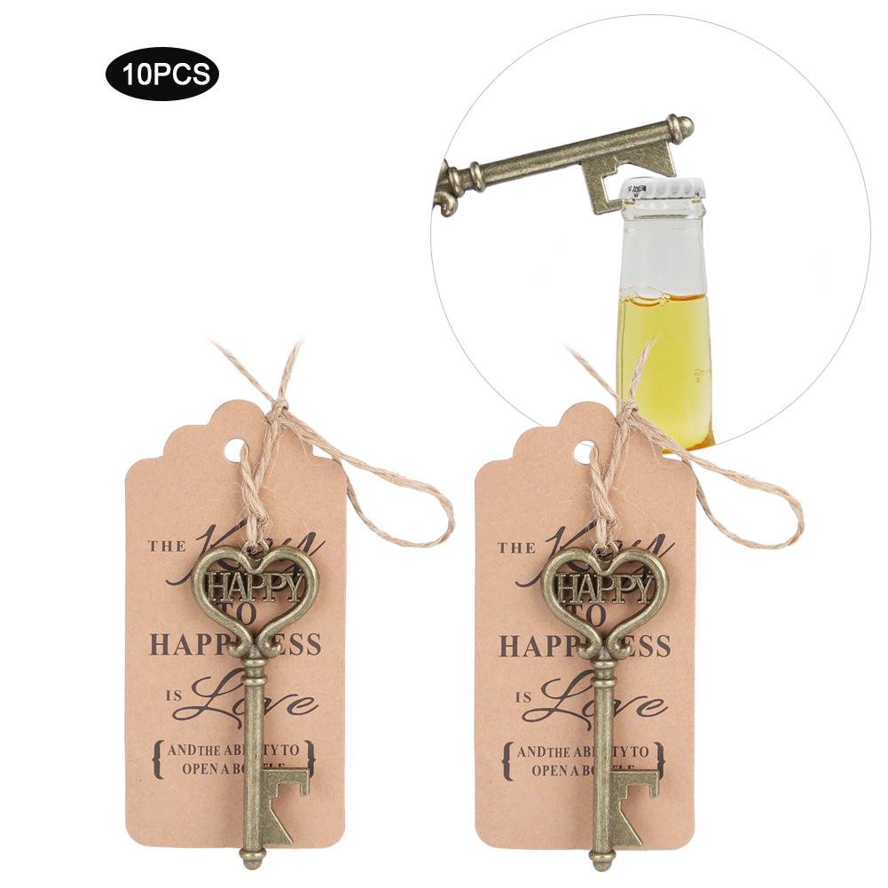 10 Stück Vintage-schlüssel-flaschenöffner Mit Anhängerkarte Als Gastgeschenk Für Geburtstage, Hochzeiten Und Partys