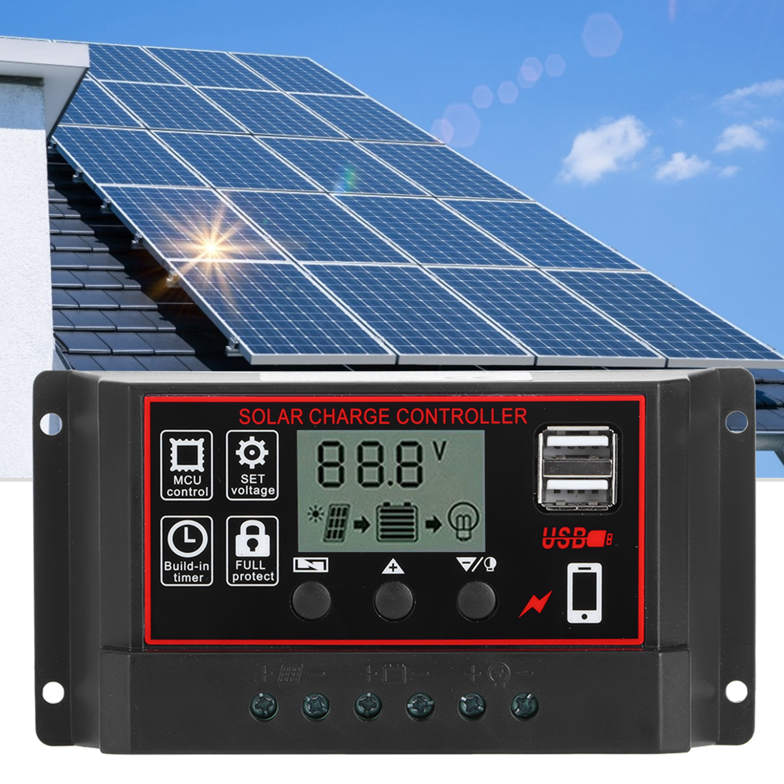 30a Solar-laderegler Mit Digitalanzeige, Photovoltaik-instrument, Intelligenter Regler