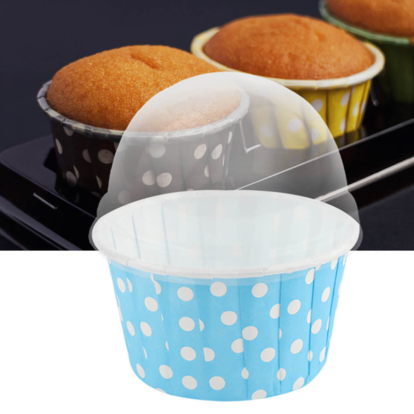 100 Mini-cupcake-förmchen, Runde Papierförmchen Für Kuchen Und Muffins Mit Deckel, Blau