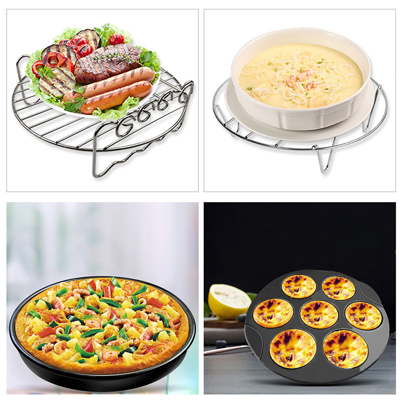 8-zoll-heißluftfritteusen-zubehörset, 8-teilig, Inklusive Metallhalter, Spießgestell, Kuchenform