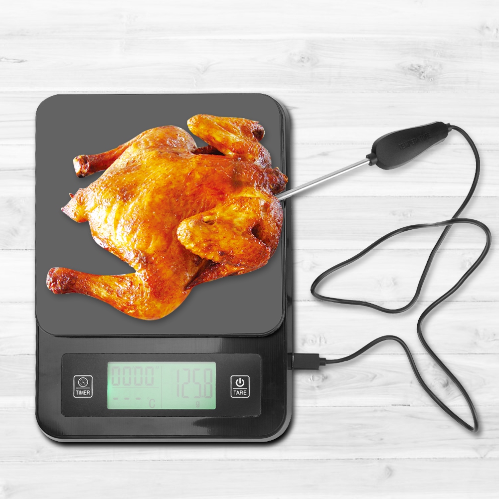 Elektronische, Tragbare Küchenwaage Mit Temperaturfühler (3 Kg / 0,1 G)