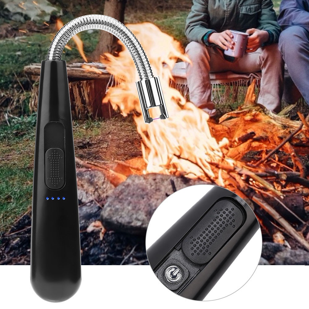 360° Drehbares Elektrisches Lichtbogenfeuerzeug, Flammenlos, Usb-impulsfeuerzeug, Windfest Für Grillabende (schwarz)