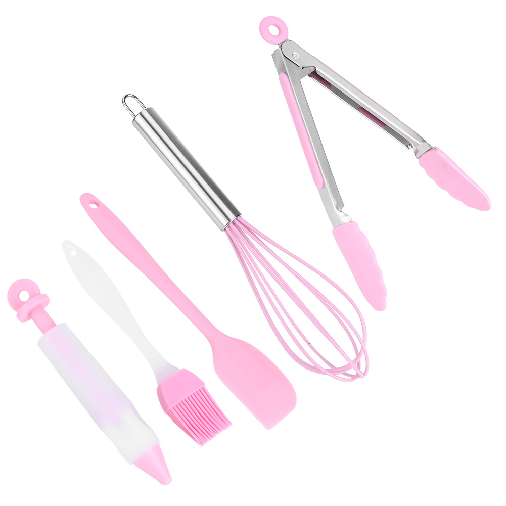 5-teiliges Set Küchenhelfer Aus Silikon: Schaber, Schneebesen, Dekorierstift, Ölpinsel, Lebensmittelclip