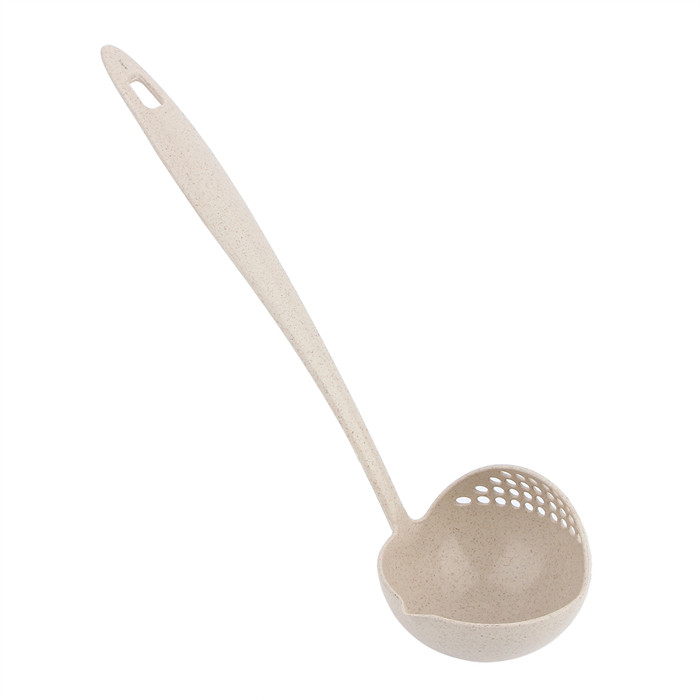 2-in-1-suppen- Und Breilöffel Aus Weizenstroh Mit Langem Griff Und Filter (beige)