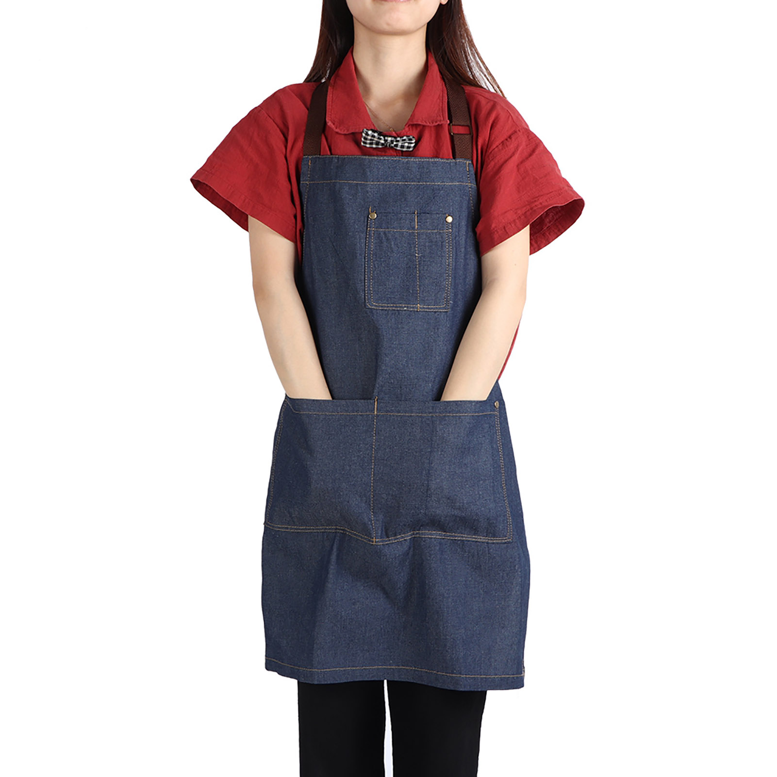 Unisex-arbeitsschürze Aus Denim Mit Taschen Für Zeichnen, Malen, Restaurant, Café, Kellner (blau)