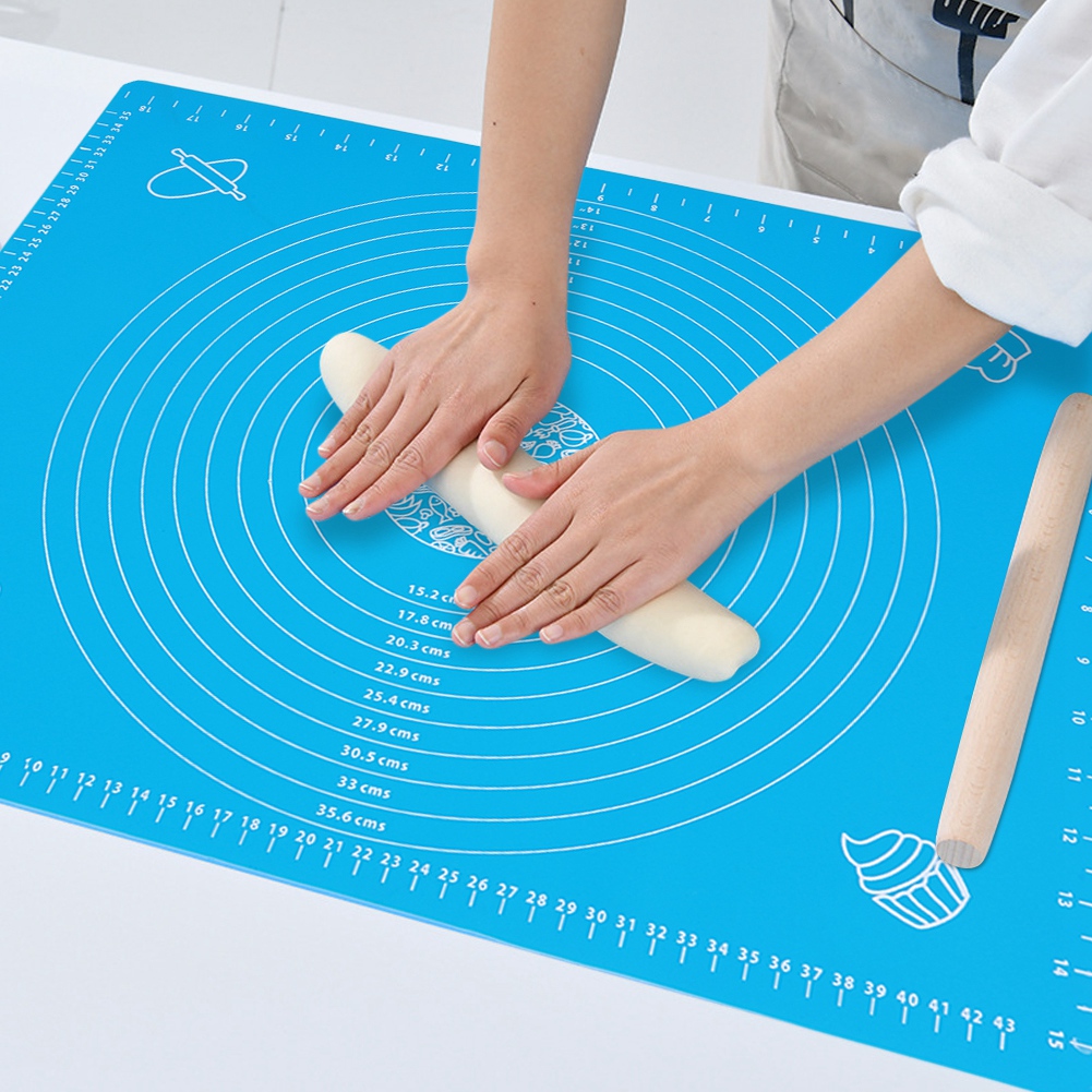Dicke Silikon-teigausrollmatte, Backmatte Mit Skala, Diy-backzubehör, Blau, 40 X 50 Cm