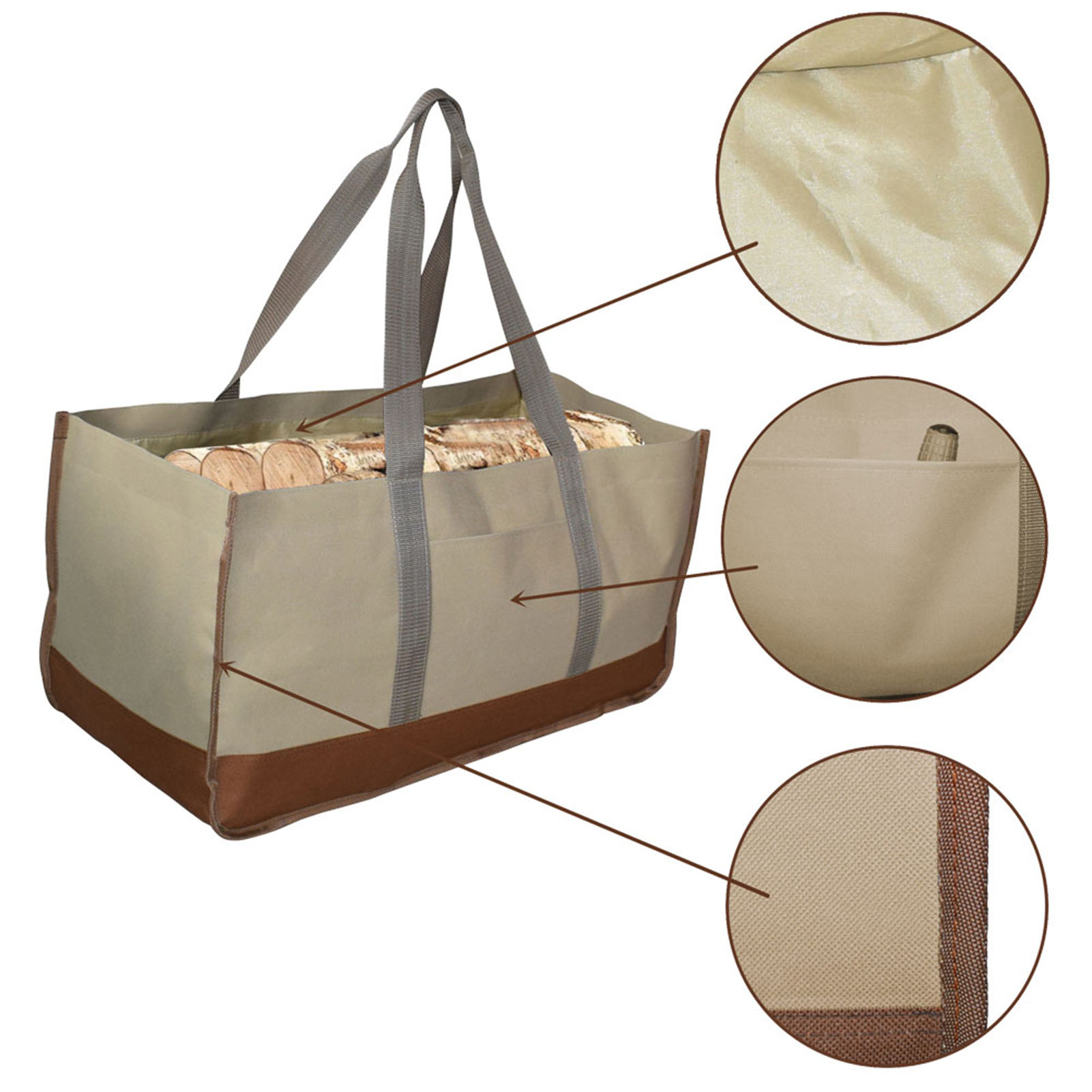Große Brennholz-tragetasche Für Den Außenbereich (khaki Und Braun)