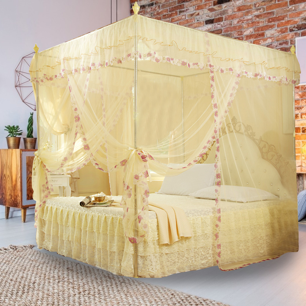 Luxuriöses Prinzessinnen-bett Mit 3 Seitlichen Öffnungen, Himmelbettvorhang, Moskitonetz (gelb, Größe S)